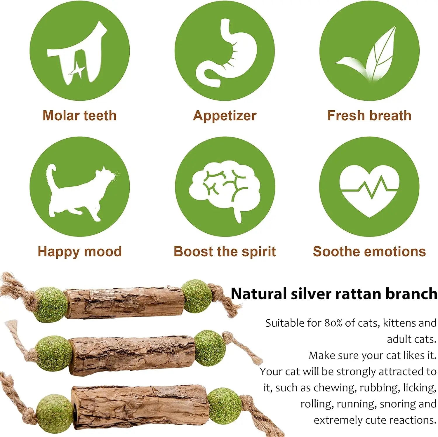 Natural Catnip & Silvervine Molar Sticks for Cats
