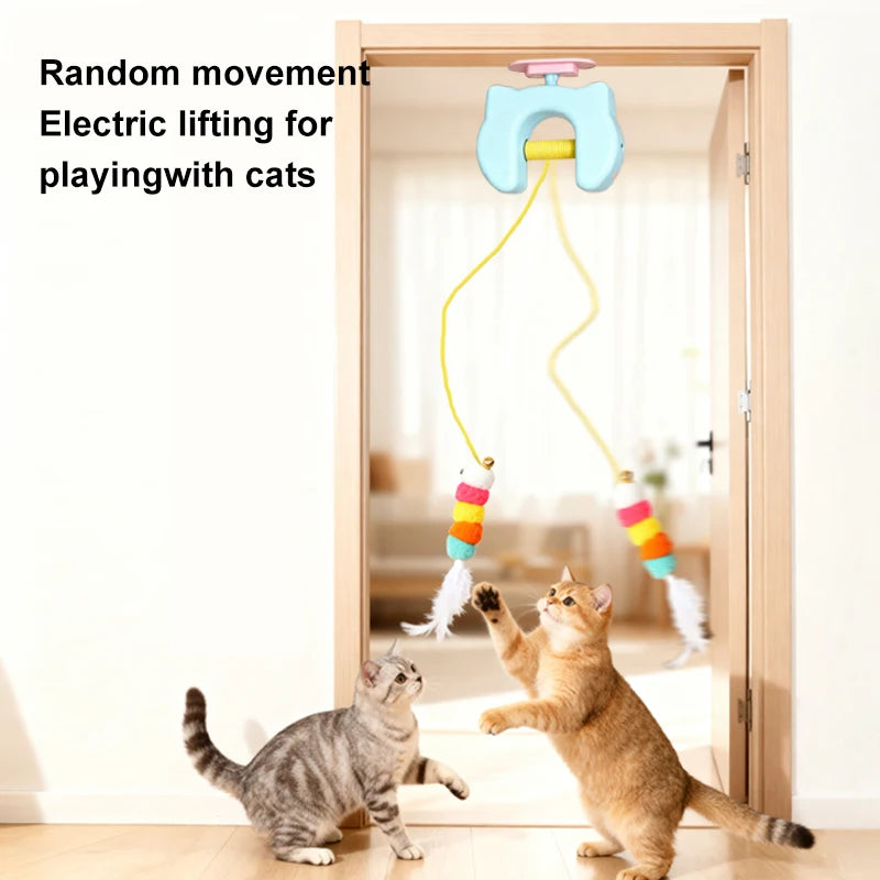 Electric Door Hanging Cat Toy – Auto Swing Feather with 2 Ropes for Self-Play & Cat Teasing