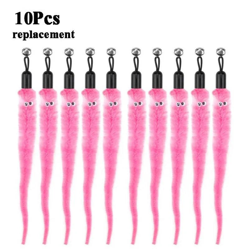 Plush Worm Cat Wand Replacement Heads – Velvet Caterpillar Attachments with Bell (5–11 pcs)