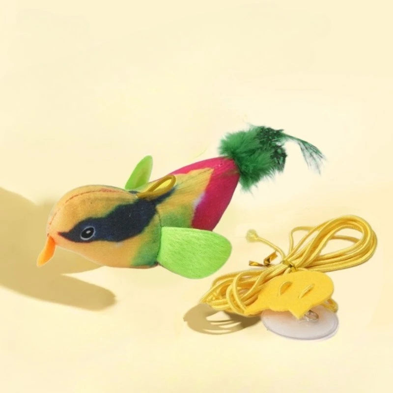 Wall Hanging Bird Cat Teaser Toy – Realistic Sound Catnip Plush for Indoor Cat Chasing