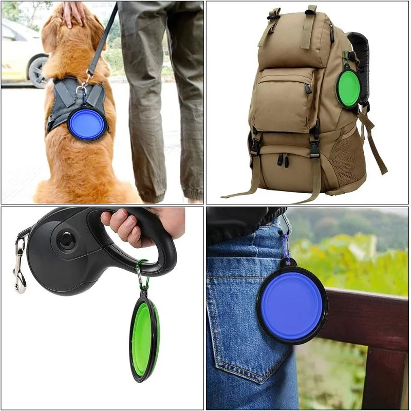 2-in-1 Portable Silicone Dog Bowl with Carabiner – Food & Water Travel Feeder